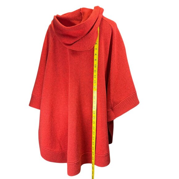 Eileen Fisher Red Yak Wool Zip Front Hooded Poncho Cape Coat Medium Lagenlook - Picture 10 of 10